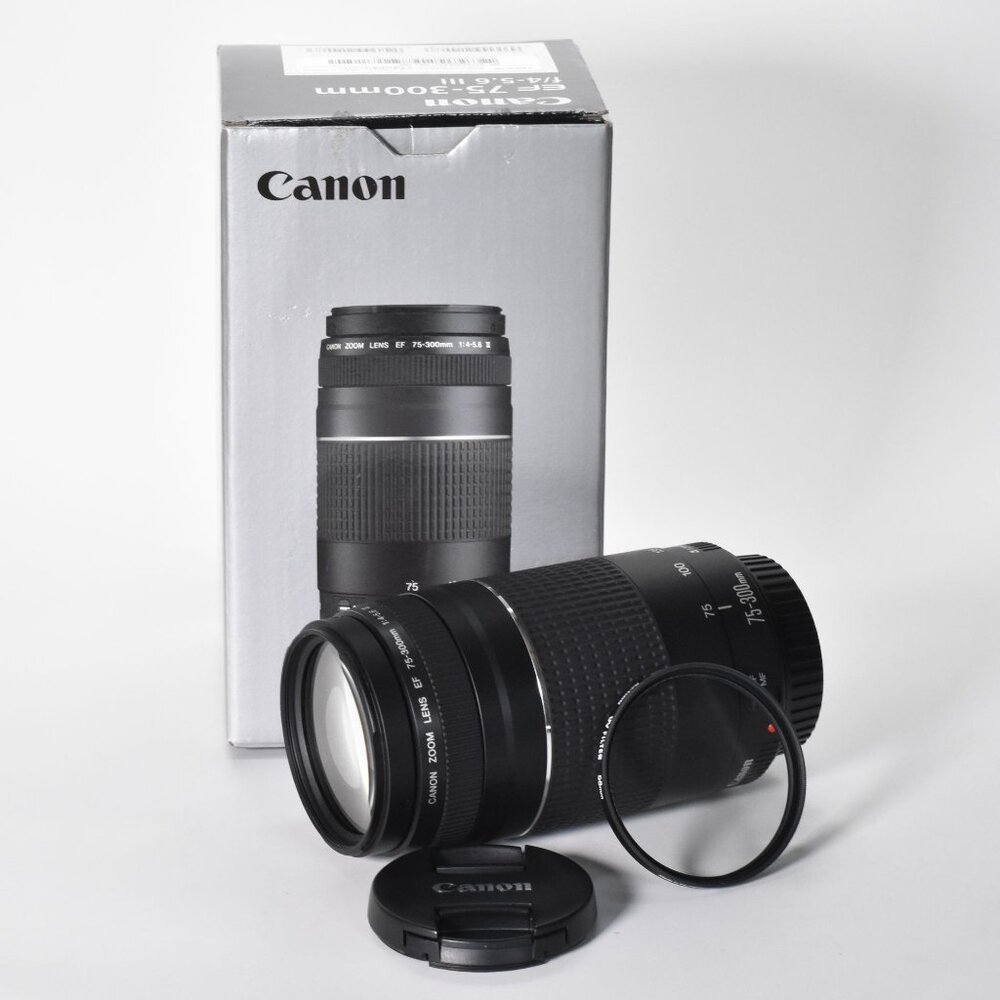 Canon EF 75-300mm f/4-5.6 III Telephoto Zoom Lens with UV Filter & Box MINT